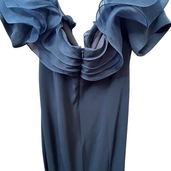 Alexander by Daymor Navy Blue Ruffled Off The Shoulder Sheath Dress 1257 Size 16 - Picture 10 of 16